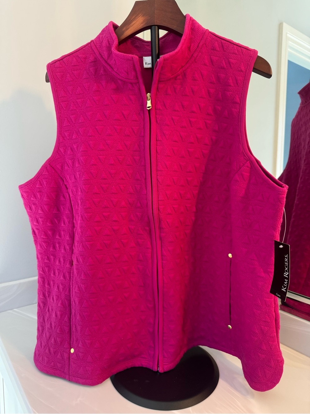Kim Rogers Bright Fuchsia Quilted Sleeveless Zip-Up Vest US1X